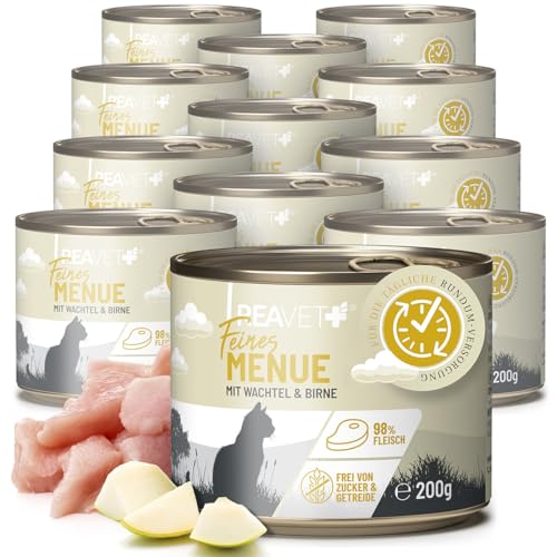 ReaVET Premium Katzenfutter nass mit Wachtel & Birne 12 x 200g I Getreidefrei aus hochwertigem Fleisch I Katzennassfutter ohne Zucker, Nassfutter für ausgewachsene Katzen von ReaVET