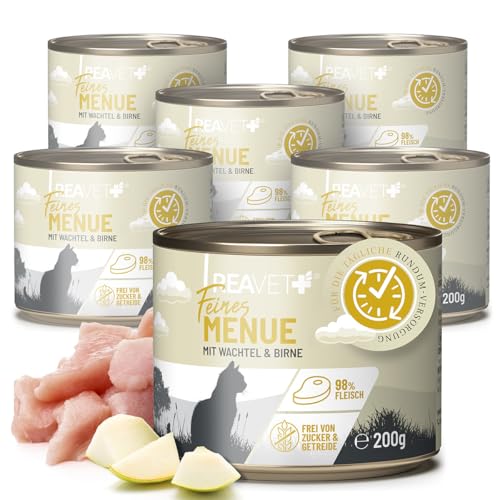 ReaVET Premium Katzenfutter nass mit Wachtel & Birne 6 x 200g I Getreidefrei aus hochwertigem Fleisch I Katzennassfutter ohne Zucker, Nassfutter für ausgewachsene Katzen von ReaVET