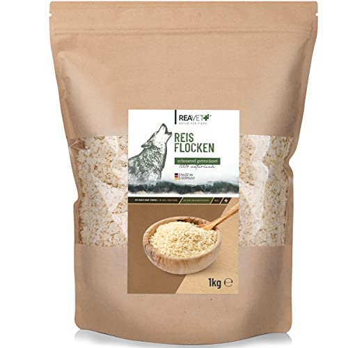 ReaVET Reisflocken Hund 1kg, Reisflocken Hunde, Gemüseflocken Hunde glutenfrei, Gemüseflocken Hunde Barf, Barf Zusatz Hund von ReaVET