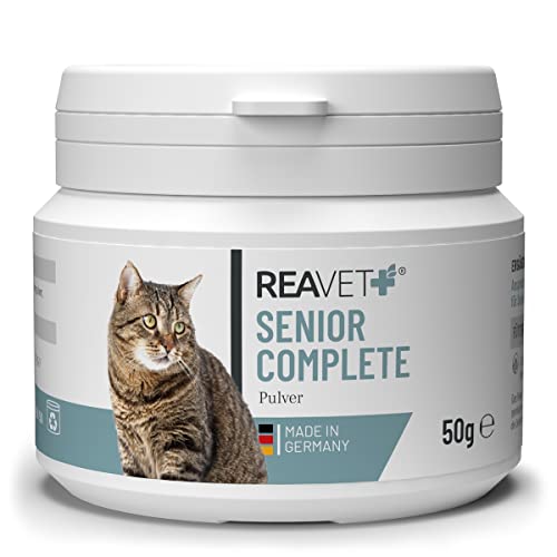 ReaVET Senior Complete Pulver für ältere Katzen, reicht 3 Monate, Mineralien, Aminosäuren & Vitamine für alte Katze, Gedächtnis- & Herzfunktion, Vitalität, Agilität, Senioren Futter von ReaVET