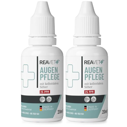 ReaVET Spezial Augentropfen für Hunde und Katzen 2 x 20ml im 2er Set, bei gereizten Augen und Tränenflecken, Augen Pflege mit kolloidalem Silber von ReaVET