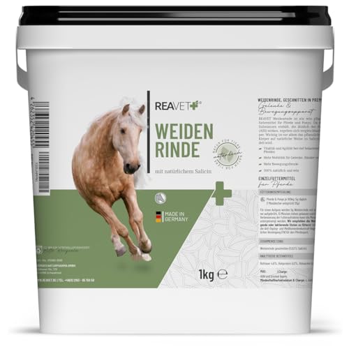 ReaVET Weidenrinde geschnitten für Pferde 1kg – Naturrein in Premiumqualität, Unterstützt Gelenke, Immunsystem & oxidativen Stress I Salicin I Aus Silberweide Rinde, Ohne Zusätze von ReaVET