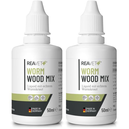 ReaVET Wurm-Kraut Liquid Tropfen flüssig 2 x 50 ml, Wurmkur sekundierend für alle Haustiere, Hund, Katze, natürliche Rezeptur, Wurmmittel sekundierend, kein Anthelminthikum von ReaVET