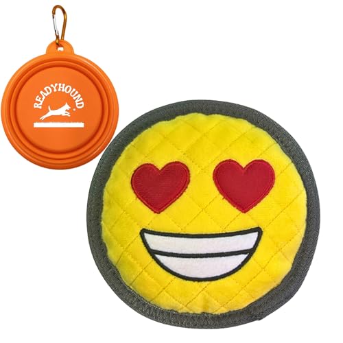 ReadyHound Durable Big Smile Emoji Quietschendes Hundespielzeug für aggressive Kauer, robustes aggressives Kauspielzeug, Kauspielzeug für Welpen, kleine und mittelgroße Hunde mit zusammenklappbarem von ReadyHound