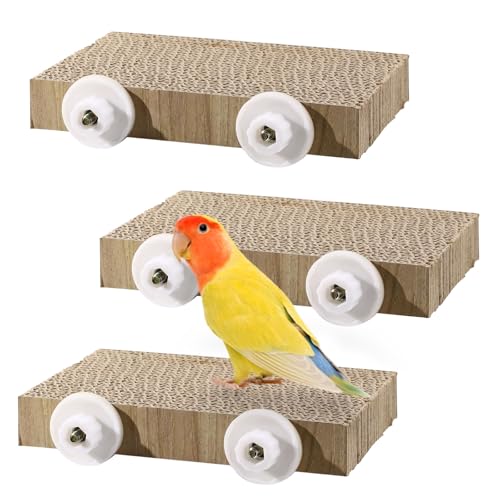 Realand 3 Pack Papageienkäfig Sitzstange Vogel Kauspielzeug, Medium Pappe Sittich Spielplatz Sittich Stand Nymphensittich Zerkleinern Plattform Käfig Zubehör für Wellensittich Kakadu von Realand