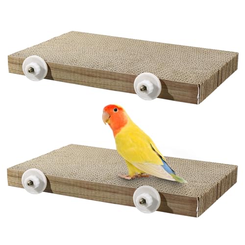 Realand Papageienkäfig Sitzstange Vogel Kauspielzeug Pappe Sittich Spielplatz Conure Stand Nymphensittich Zerkleinern Mahlplattform Käfig Zubehör für Wellensittiche Kakadu (Braun, 2 Pack L:31 x 19.5 x von Realand