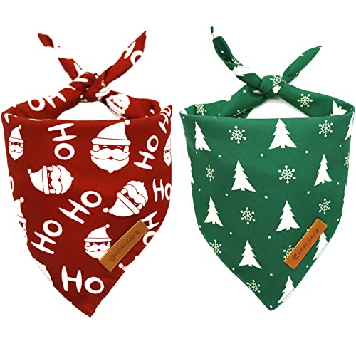 Realeaf Christmas Dog Bandanas 2 Pack, Christmas Tree and Santa Claus Dog Scarf for Boy and Girl, Premium Durable Fabric, Holiday Bandana for Small Medium Large and Extra Large Dogs (Large) von Realeaf