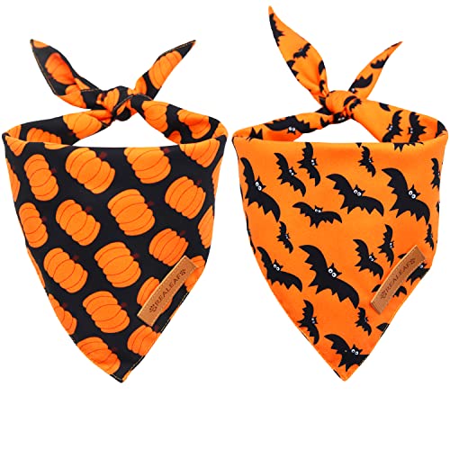 Realeaf Halloween Hundehalstücher 2 Stück, Kürbis Hund Bandana Fall Hund Schal für Junge und Mädchen, Premium Durable Stoff, Orange Urlaub Bandana für mittelgroße und große Hunde (groß, Halloween) von Realeaf