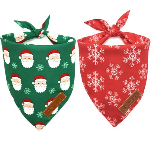 Realeaf Hundehalstücher für Weihnachten, Schneeflocke und Weihnachtsmann, für Jungen und Mädchen, hochwertiger strapazierfähiger Stoff, rot und grün, Bandana für mittelgroße und große Hunde, Katzen, von Realeaf