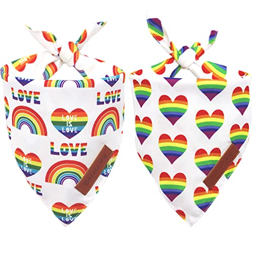 Realeaf Regenbogen-Hundehalstücher für Hunde, wendbar, Love is Love Pride, Premium-Stoff, LGBT LGBT+ Bandana für kleine, mittelgroße und extra große Hunde, Haustiere, 2 Stück von Realeaf