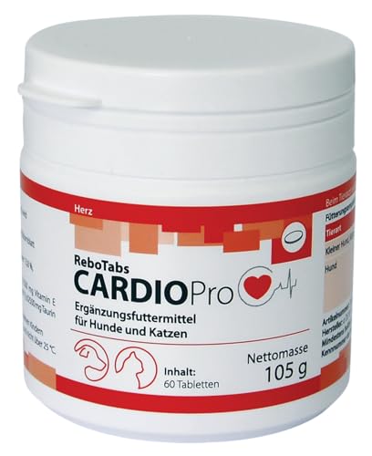 CardioPro Tabletten 60 Stück für Hunde & Katzen: Unterstützt Energie & Aktivität, Mit Carnitin, Weißdorn & Taurin, Flexibel dosierbar, Made in Germany von reboVet