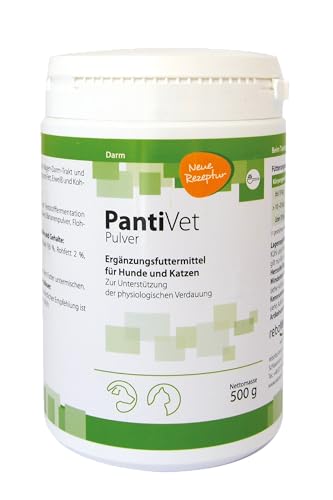 PantiVet Pulver für Hunde und Katzen – Kann zur Verdauungshilfe & Magen-Darm-Stabilisierung bei Hund und Katze beitragen, Ergänzungsfuttermittel mit Flohsamenschalen, Ananas & Banane, 500g von Rebopharm