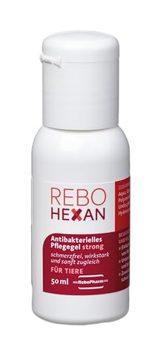 ReboHexan Gel Strong 50 ml: Hochviskoses Pflegegel für Tierwunden, Beschleunigt Wundheilung, Reduziert Narben, Verhindert Ankleben an Verbänden, Ideal für Hautpflege von Rebohexan