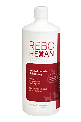 ReboHexan Spüllösung 1 Liter: Essentielles Wundreinigungsmittel, Tiefenreinigung für alle Haustiere, Alkoholfrei, Schmerzlose Anwendung, Entfernt effektiv Schmutz & Keime von Rebohexan