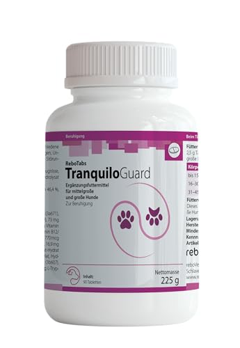 TranquiloGuard 225 mg Lactium, 2,5 g Tabletten für mittelgroße & große Hunde, 90 Stück: Ergänzungsfuttermittel kann zur Beruhigung, Entspannung, Stressbewältigung beitragen, mit Tryptophan & Vitaminen von Rebopharm