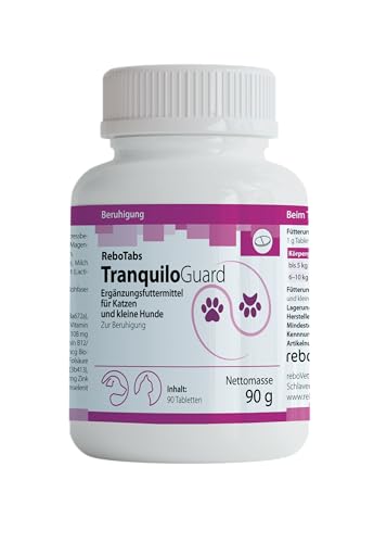 TranquiloGuard 75 mg Lactium, 1 g Tabletten für Katzen & kleine Hunde, 90 Stück: Ergänzungsfuttermittel kann zur Beruhigung, Entspannung, Stressbewältigung beitragen, mit Tryptophan & Vitaminen von Rebopharm