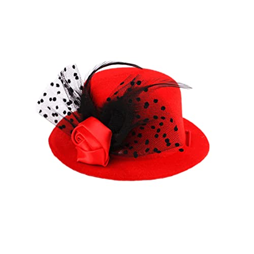 Elegantes Haustier Party Kostüm Set - Hundehut, Cowboyhut für Hunde Katzen, Haustier Cosplay Kostüme mit Federn und Schleier - Verkleidungen für Rollenspiele und Halloween (Rot) von Recitem