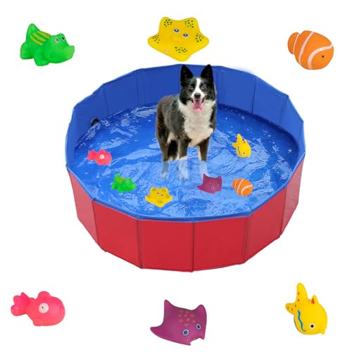 Faltbarer Pool mit Fisch Wasser Spielzeug - Schwimmende Fische Spielzeug, Tragbares Pool Spielzeug, Dog Pool, Katzenpool, Interaktives Wasserspielzeug, Hunde Planschbecken (H 10cm - Ø 50cm Rot) von Recitem