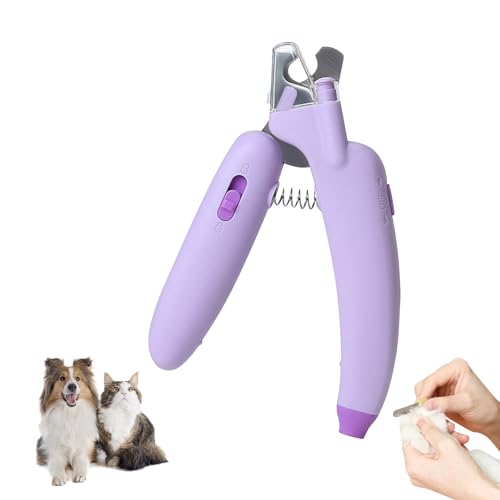 Haustier Nagelknipser mit LED Profi Krallenschere für Hunde und Katzen, Anti-Blutungs Mini-Nagelknipser, Sicherheitsverriegelung, lila Lampe, Krallenschneider für Hunde, Katzen, Kaninchen (Lila) von Recitem