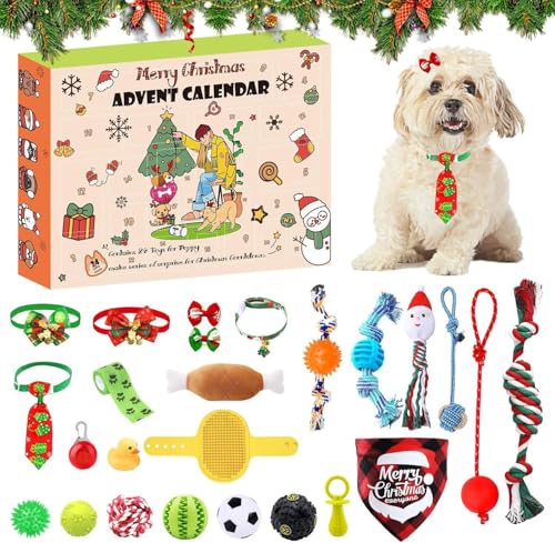 Hunde Adventskalender 2024, Adventskalender für Hunde mit 24 Hundespielzeug Weihnachten, Dog Advent Calendar mit Bällen, Federspielzeug und Glocken, 24 Tage Überraschungen für Hundeliebhaber (24 PCS) von Recitem