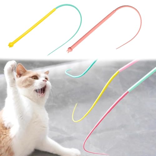 Interaktives Katzenspielzeug – Langes Cat Toy mit Quietscher, Katzenangel Stabil, Silikon Katzenspielzeug für Katzen Selbstbeschäftigung, Weiches Spielzeug für Katzen, Portable Pet Toy (Blau & Rosa) von Recitem