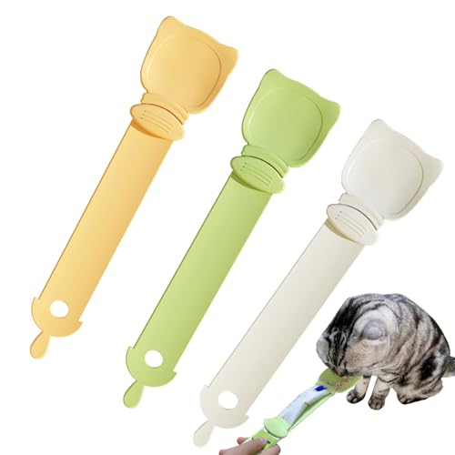 Katzenfutter Löffel Katzenstreifen Quetschlöffel 1/2/3 Pcs Leckerei Löffel Katzenstreifen Strip Happy Spoon, Haustier Futterspender Katzen Spoon Katzen Snack Löffel für Haustiere (Gelb Grün Weiß) von Recitem