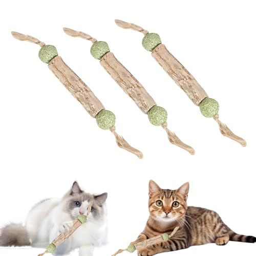 Katzenminze Sticks, Zahnpflege Katzen, Katzenspielzeug, Katzenminze Spielzeug Katzen Kauhölzer Sticks für Katzen Zahnpflege & Gegen Mundgeruch Natürlich Sicher Katzensticks Kausticks Set (3 Stück) von Recitem