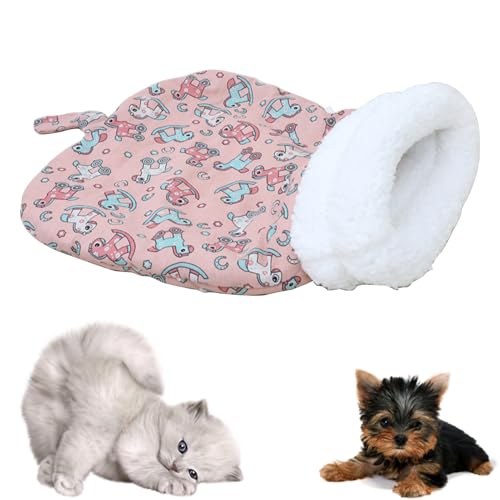 Katzenschlafsack für Hauskatzen, gemütlicher und Warmer Plüsch-Katzen Schlafsack für den Winter, selbstwärmendes Katzenbett, Flauschiger Tunnel für Katzen bis 7,5 kg (Rosa) von Recitem