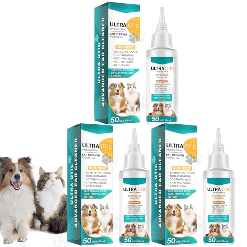 Ohrenreiniger Hund, Hund Ohrentropfen stoppen Ohren Entzündungen und Juckreiz, Haustier Ohrreiniger für Hunde und Katzen, Ohrreinigung für Hunde, Hundeohrschmalz, Schmutz, Geruchsentferner (3 Pcs) von Recitem