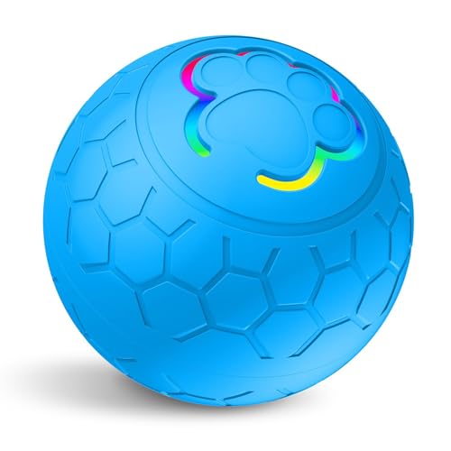 Recitem Ball Hund, Interaktives Hundespielzeug Intelligenz, Strapazierfähiger Automatisch Rollender Ball für Welpen/Kleine/Mittlere Hunde, USB Wiederaufladbar, Wackelball für Hunde (Blau) von Recitem