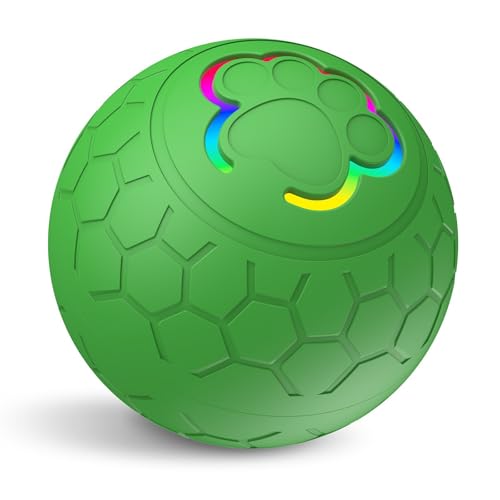 Recitem Ball Hund, Interaktives Hundespielzeug Intelligenz, Strapazierfähiger Automatisch Rollender Ball für Welpen/Kleine/Mittlere Hunde, USB Wiederaufladbar, Wackelball für Hunde (Grün) von Recitem