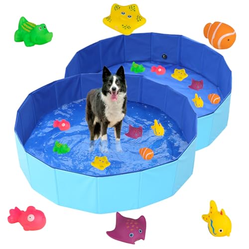 Recitem Katzenpool, Hundepool Spielzeug mit Fisch Spielzeug, Tragbares Katzenpool Hundepool, Interaktives Katzenspielzeug, Klein Planschbecke, Sommer Wasserspielzeug für Katze Hund (30cm × 10cm * 2) von Recitem