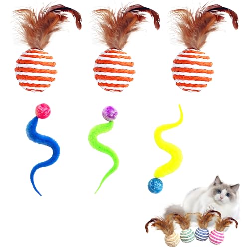 Recitem Wackelbälle für Katzen - Katzenspielzeug Ball, Wackelball für Katzen Ball, Wiggly Balls Lustiges Hüpfball, Plüsch Katzenspielzeug, Spielball Katze (3 Stück Hüpfbälle + 3 Stück Sisalbälle) von Recitem