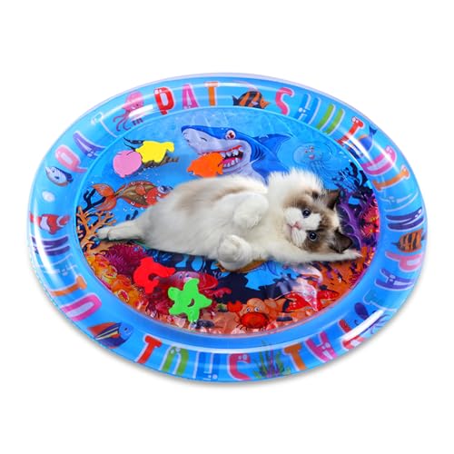 Sensorische Wassermatte für Katzen - Wassermatte Katze - Interaktives Katzenspielzeug - Katzen Spielmatte Wasser - Katzen Wassermatte für gelangweilte Hauskatzen (Runden) von Recitem