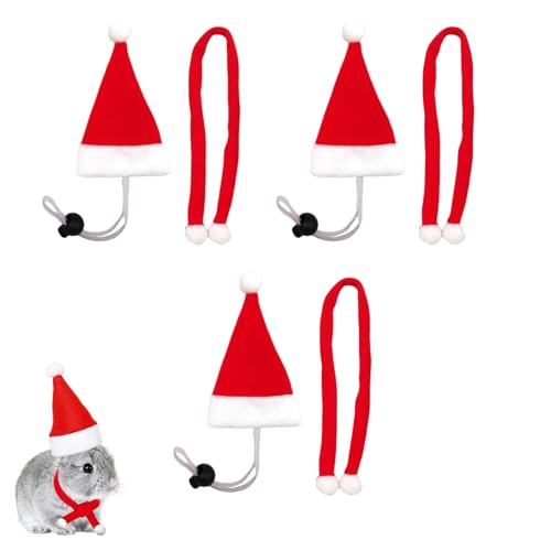 Weihnachtskostüm für Katzen Hund, Haustier Weihnachtsmütze Haustier Weihnachtsschal, Wintermütze für Haustier, Weihnachtsmann Mütze Schal Set für Huhn, Ente, Hamster, Kaninchen, Papagei (Set 3) von Recitem