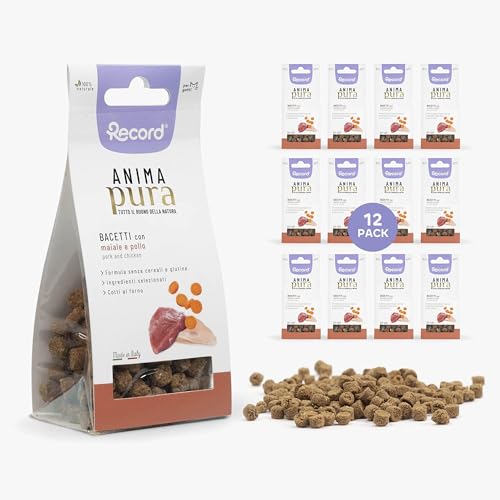 Record Glutenfreier Snack für Katzen, 100% natürlich, gebackene natürliche Kekse mit Fisch- und Apfelgeschmack, Made in Italy | Sparformat - 12 Beutel à 45 g von Record