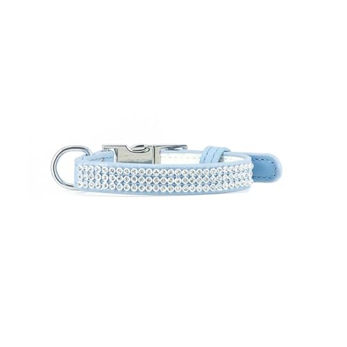 Record - Halsband für Hunde und Katzen Paris – aus weichem Kunstleder – Finish mit Strass – Größe S – 1,5 cm – Umfang 35 – 48 cm – Farbe Hellblau von Record