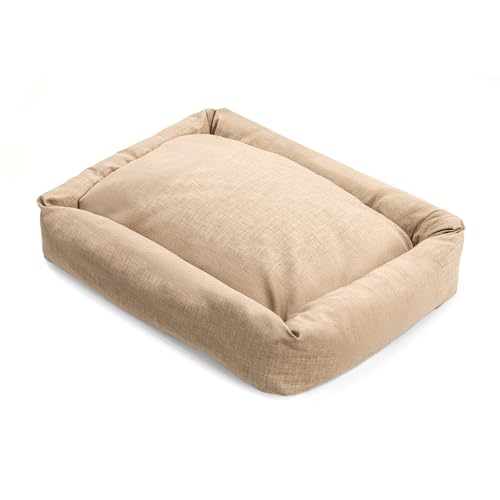 Record Hundebett Mono-Design-Zwinger für Hunde und Katzen aus Baumwolle, Weiches und Einladendes, Schnell Trocknendes, Gepolstertes Haustierbett; Rechteckiges Kissen für Tiere| Beige, 70x50x17h von Record