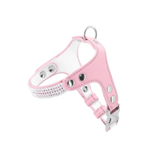 Record - Hundegeschirr Paris aus weichem Kunstleder - verziert mit Strass - Größe XS - Umfang 33-40 cm - Farbe Rosa - Befestigungsring und Clip aus Metall von Record