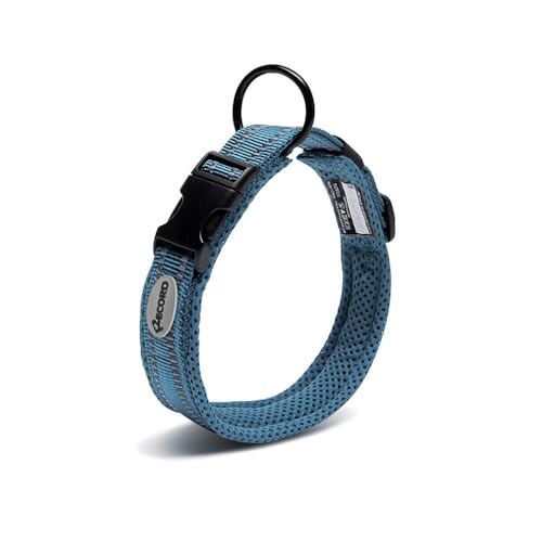 Record Hundehalsband Ande aus widerstandsfähigem Nylon mit reflektierenden Details und Kunststoff-Verschlussclip | Farbe Blau, Größe XS, Breite 1,5 cm, Umfang 30-35 cm von Record