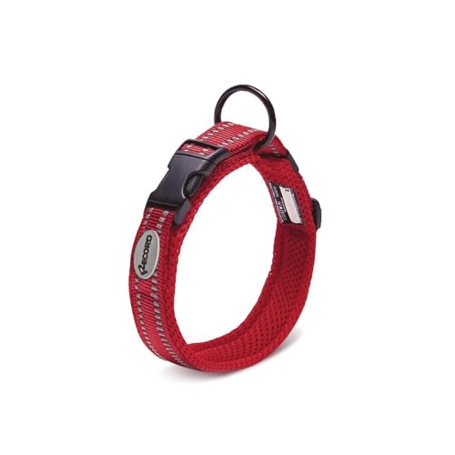 Record - Hundehalsband Ande – aus strapazierfähigem Nylon – reflektierende Details – Verschlussclip aus Kunststoff – Farbe Rot – Größe XS – 1,5 cm – Umfang 30 – 35 cm von Record