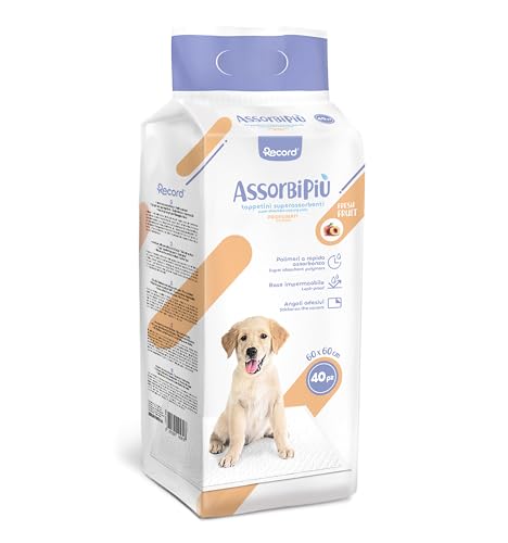 Record Hygienematten Absorbipiu für Hunde Superabsorbierend mit Fruchtaroma. Einweg-Hundeschlafunterlage | Größe 60 x 60 cm, 40 Stück von Record