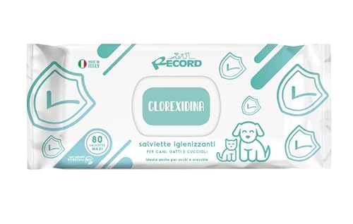 Record Hygienetücher für Hunde und Katzen, 80 Stück – Packung mit 80 Stück – für Tierhaare, Pfoten und Augen, respektieren Haut und pH-Wert. Chlorhexidin Aroma von Record