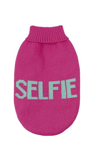 Record - Influencer-Hundepullover, weicher Rollkragenpullover mit elastischem Bein, Bestickt mit 'Party Time' Schriftzug | Pink, XS - Rückenlänge 30 cm von Record