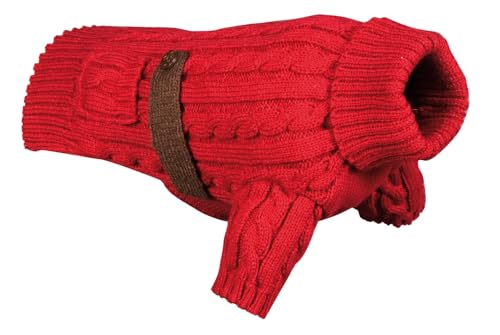 Record - Lässiger schicker Hundemantel. Pullover mit Stehkragen und Langen Ärmeln, Zopfmuster mit seitlichen Riemen, Taschen und elastischem Beinband. | Rot, 4XL - Rückenlänge 60 cm von Record