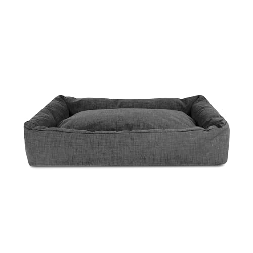 Record - Mono-Design Hunde- und Katzenbett aus Baumwolle. Gepolstertes Haustierbett, schnell trocknend, weich und gemütlich. Rechteckiges Kissen für Hunde und Katzen |S - 60 x 45 x 17 h, Dunkelgrau von Record