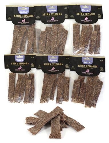 Record Premium Hundesnack für wilde Seele Geschmack Kaninchen, Made in Italy. Fleischstreifen für Hunde, ofengetrockneter Hundesnack, 100% natürlich, 6 Beutel à 75 g von Record