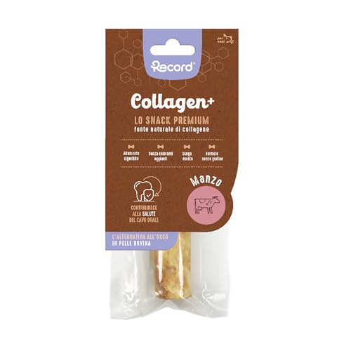 Record - Premium Snack für Hunde Collagen+ Rindgeschmack Stämme mit hohem Proteinwert Kauen für kollagen-reiche Hunde ohne Farbstoffe | 50g (M-L) von Record