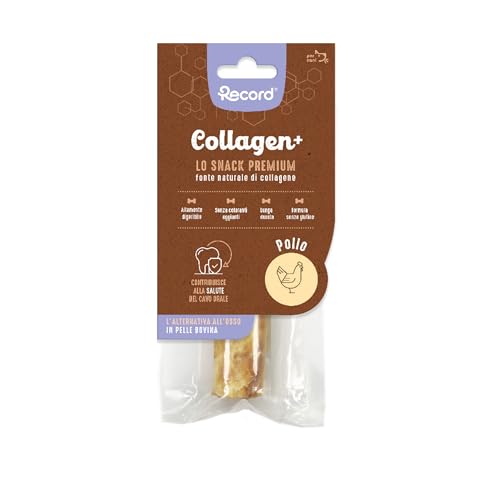 Record - Premium Snack für Hunde Collagen + Geschmack Huhn. Stämme mit hohem Proteinwert. kollagenreiche Hundekausteine ohne Farbstoffe | 50 g, (M-L) von Record