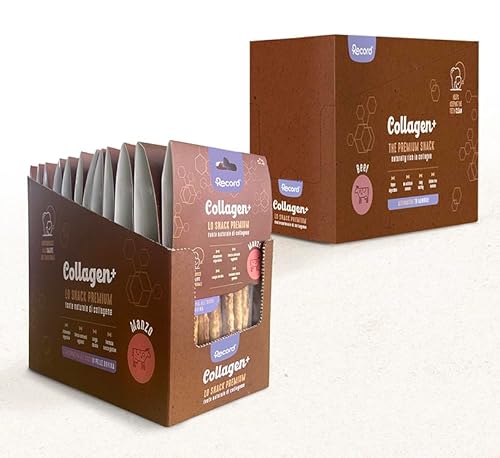 Record - Premium Snack für Hunde Collagen + Rindgeschmack - Stämme mit hohem Proteinwert - kollagenreiche Hunde - ohne Farbstoffe - 12 Beutel à 60 g von Record